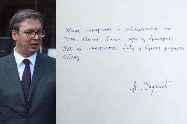 Претседателот на Србија Александар Вучиќ: Фала им на лекарите од понеделник сум во полна работна форма