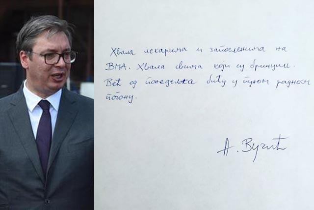 Претседателот на Србија Александар Вучиќ: Фала им на лекарите од понеделник сум во полна работна форма